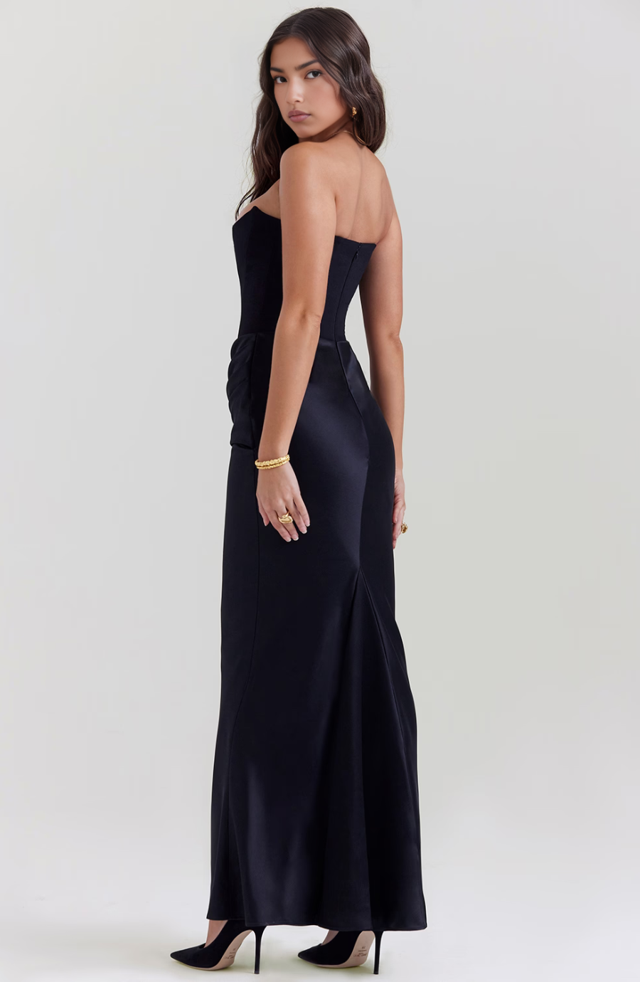 Nylaen - Strapless Bottom Pleated Maxi Dress