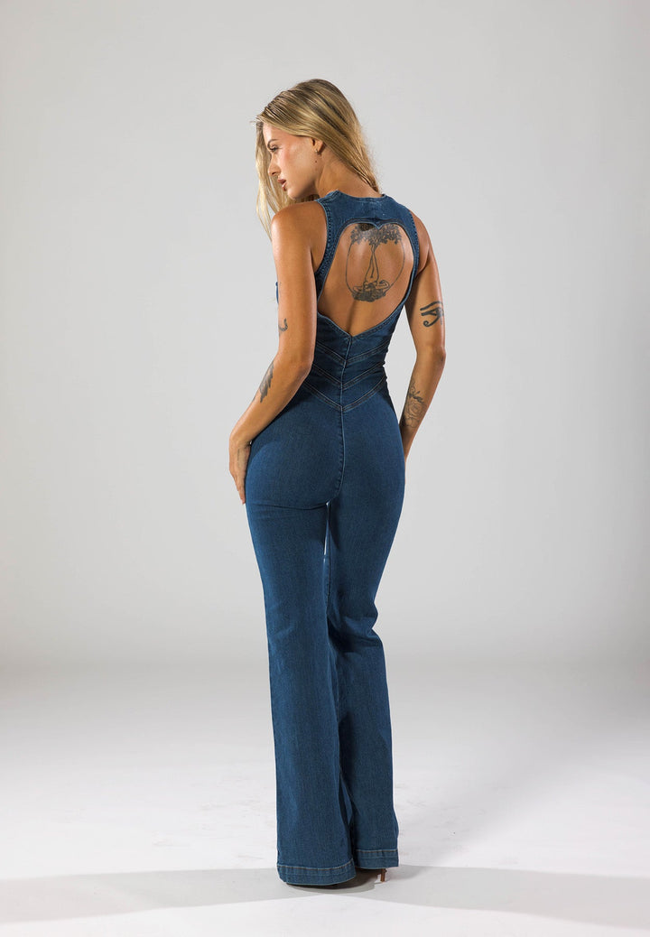 Nyressa - Heart-Shaped Back Zipper Jumpsuit