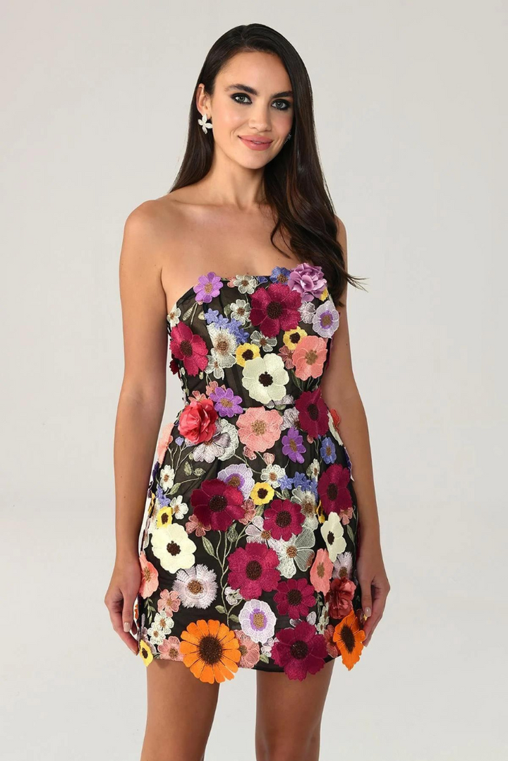 Arinze - Floral Detail Corset Mesh Mini Dress