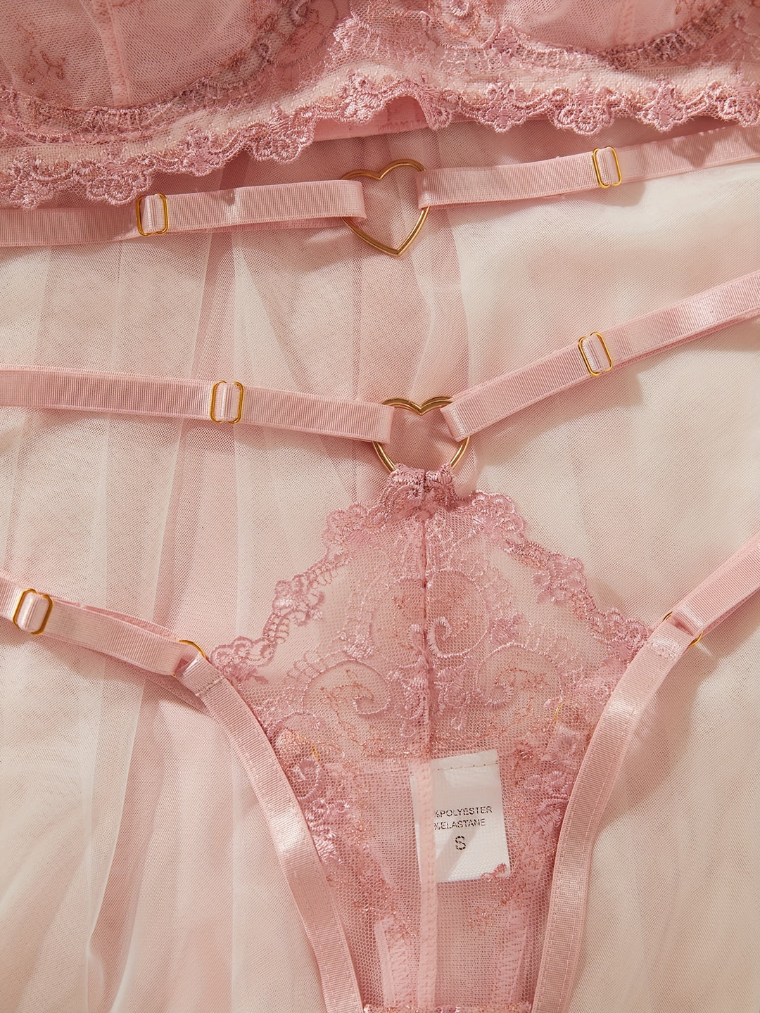 Eloria - Elegant Heart Peach Lingerie Set With Choker