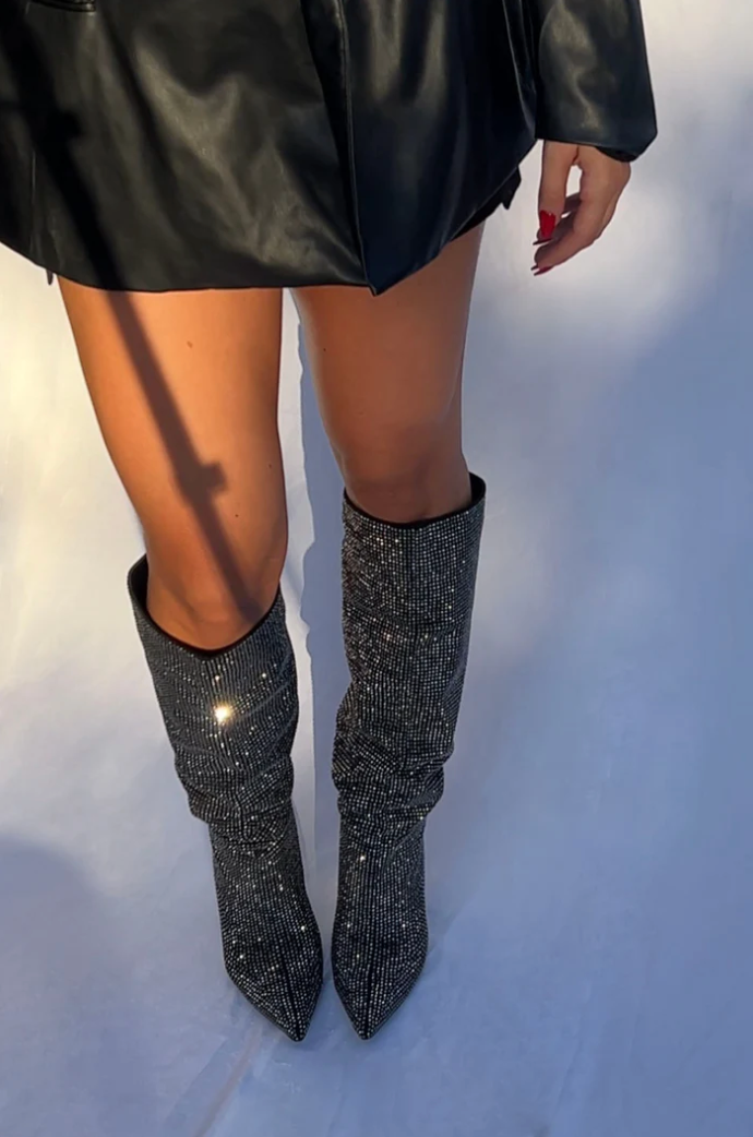 Erythia - Stunning  Sparkle Pencil Heel Boots