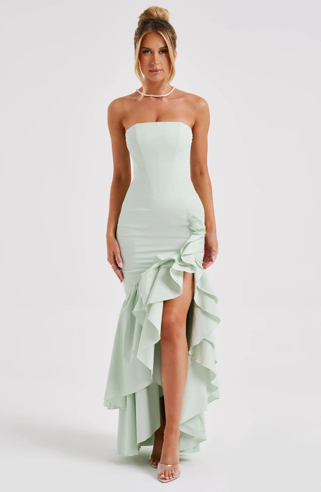 Xyrelle - Sleeveless Slit Ruffle Maxi Dress