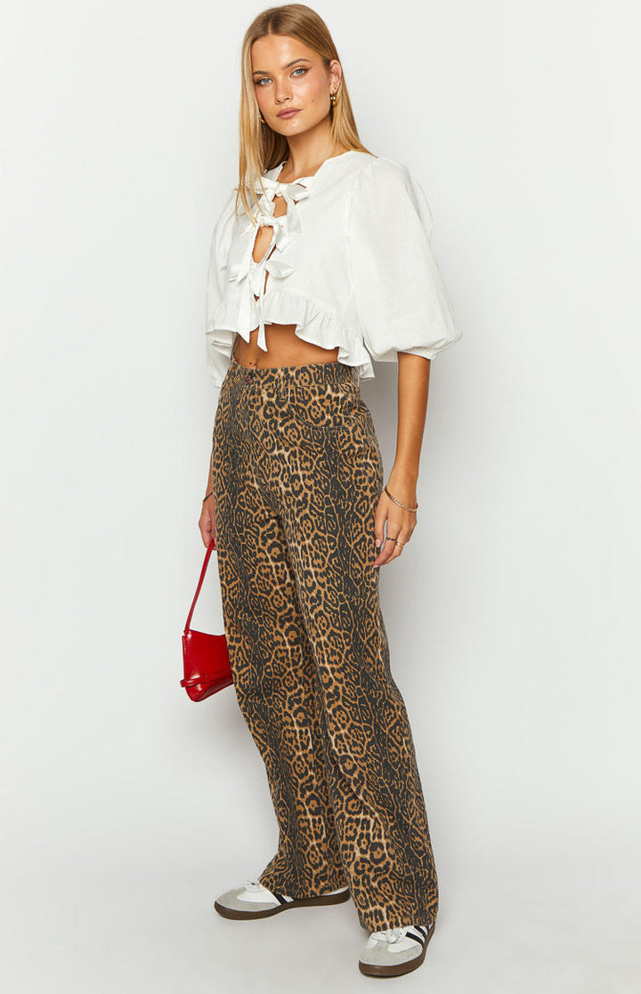 Serena - Leopard Print Straight Fit Jeans