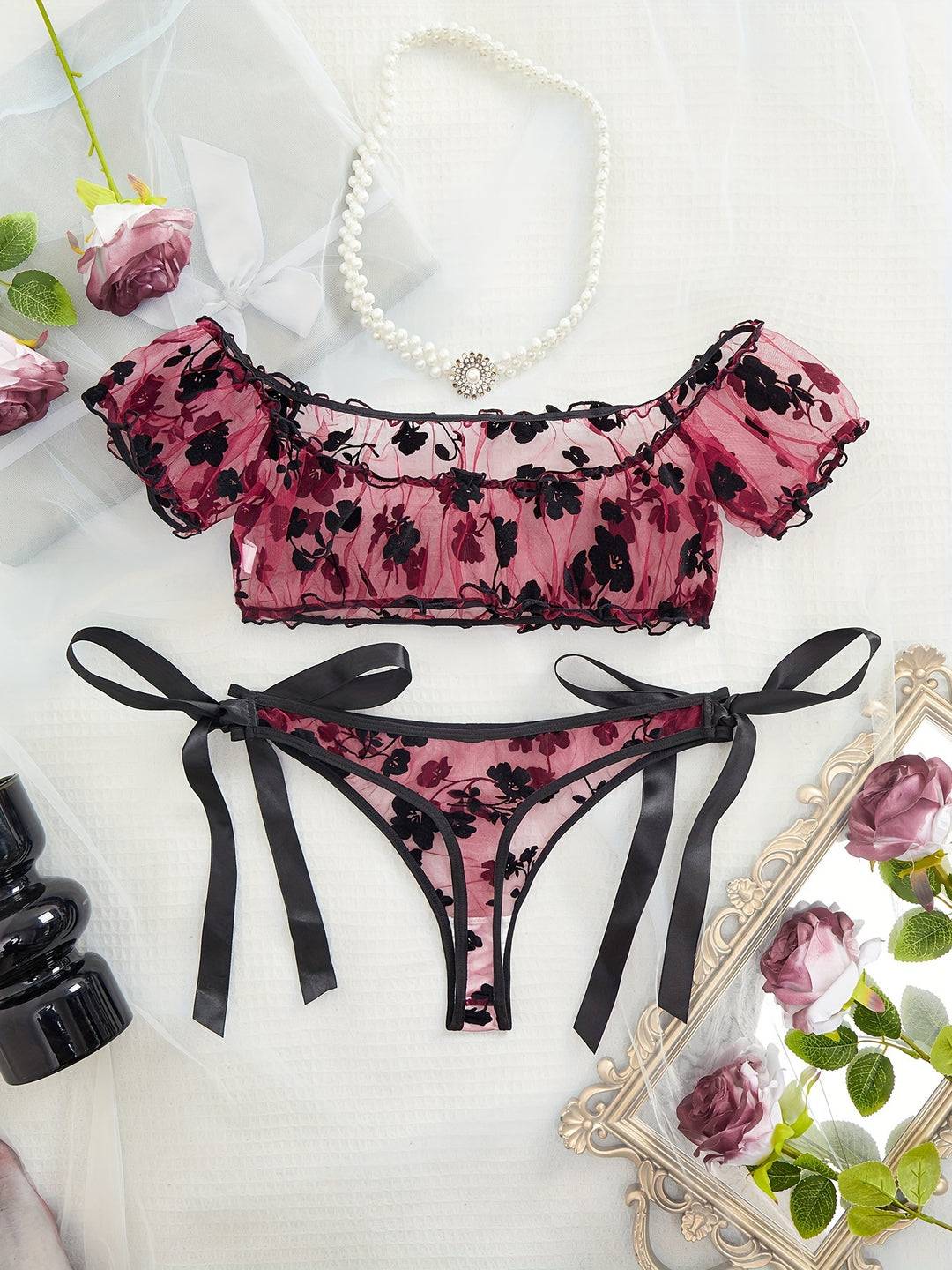 Sylaris - Floral See-Through Lingerie Set