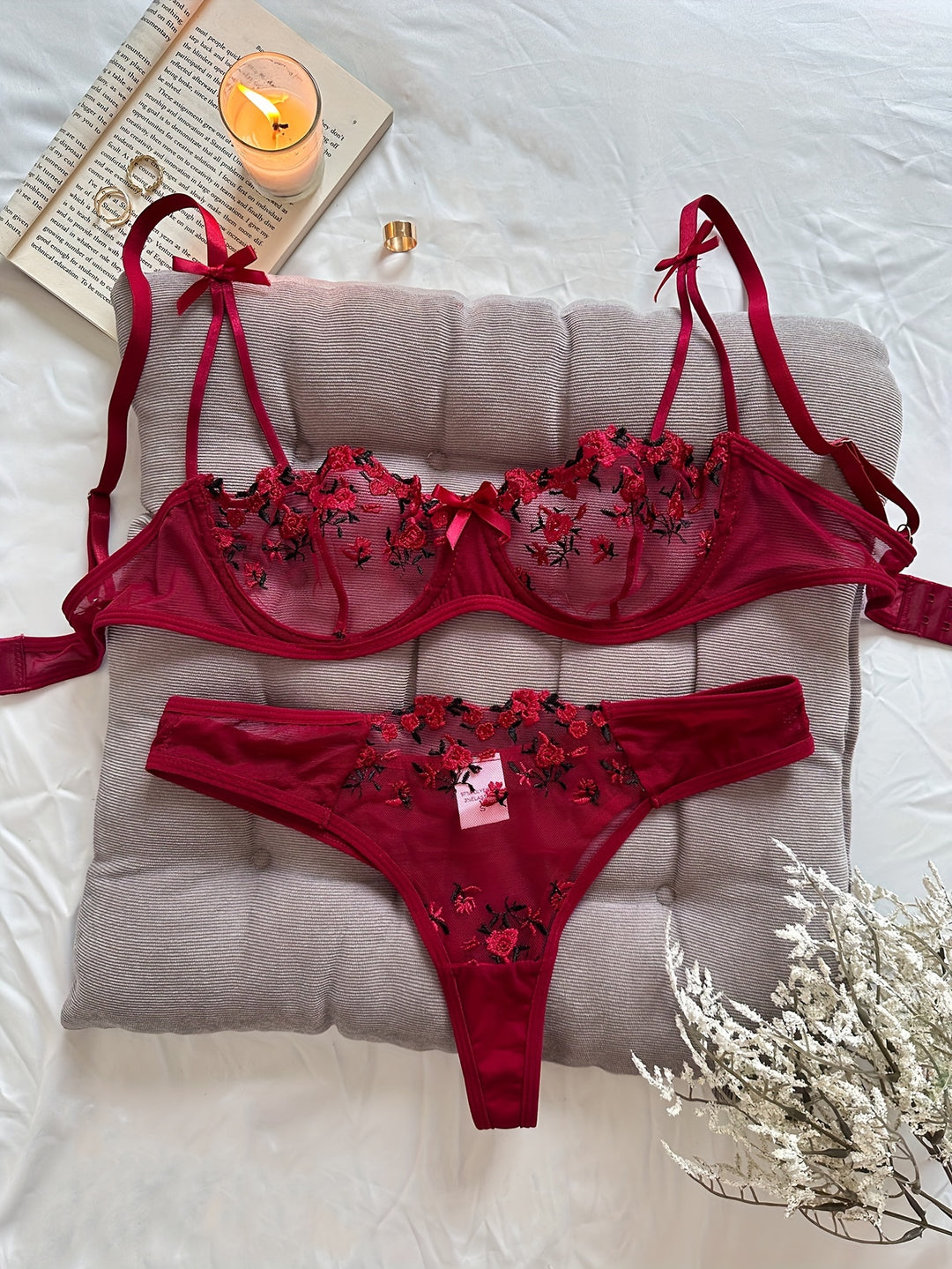 Calyra - Rose Embroidered Lingerie Set