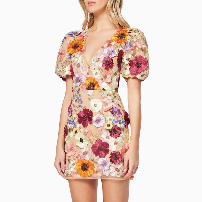 Sue - Floral Mini Dress With Puff Sleeves