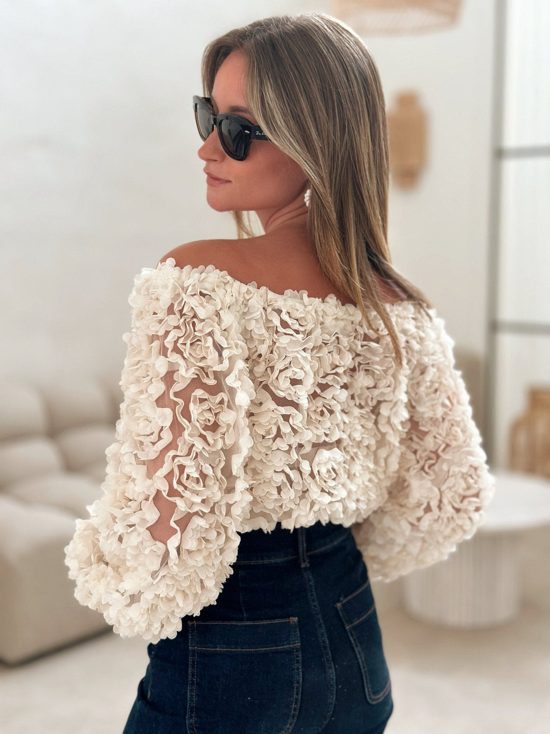 Elaris - Off-Shoulder Rose Textured Top