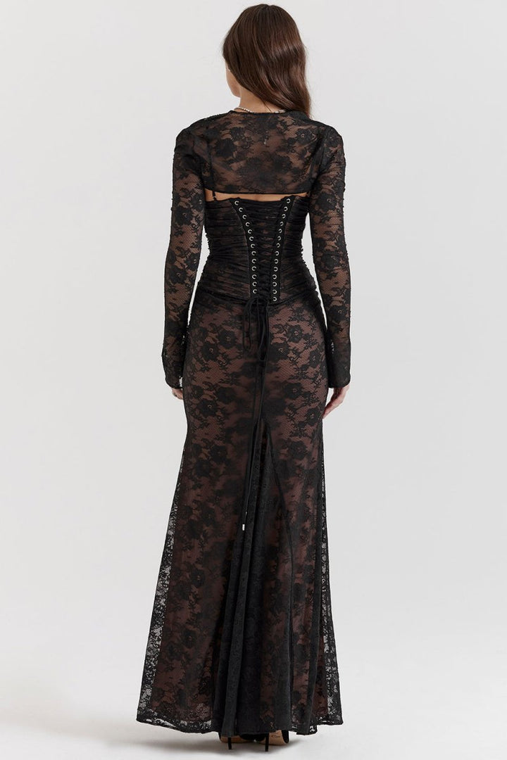 Seliora - Shoulder-On Floral Lace Maxi Dress