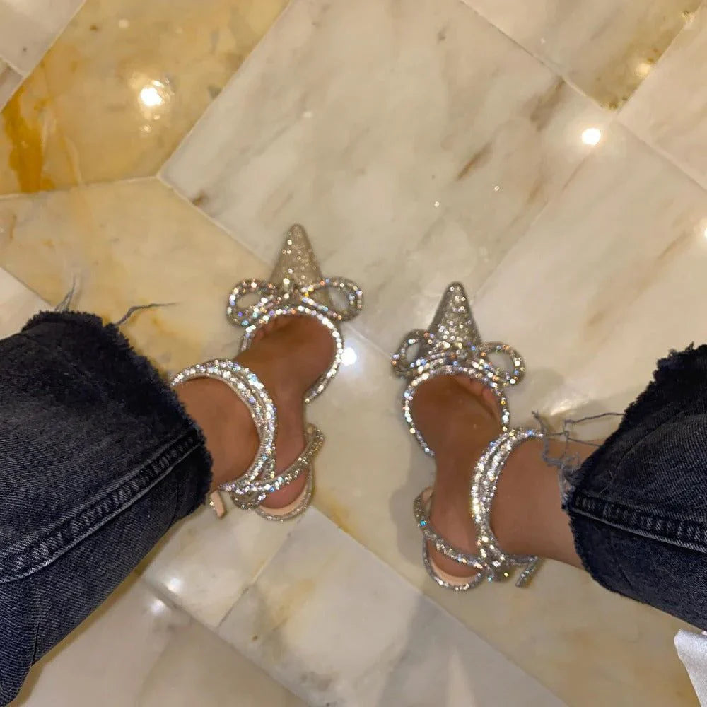 Cyrila - Bow Wrap-Around Crystal Heels